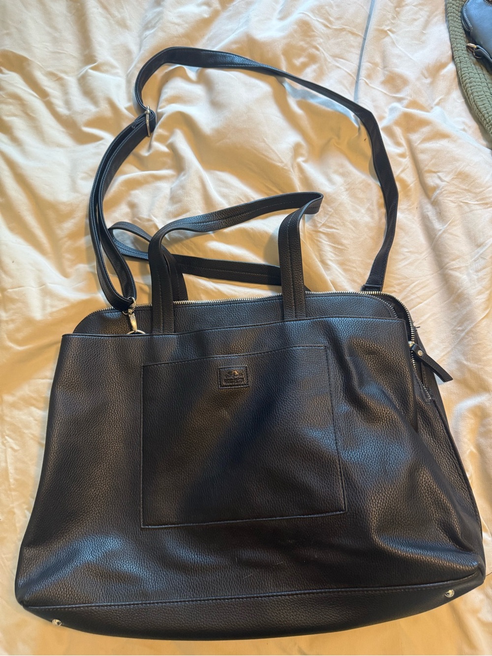 Roots Black Pebbled Leather Tote with Shoulder Strap